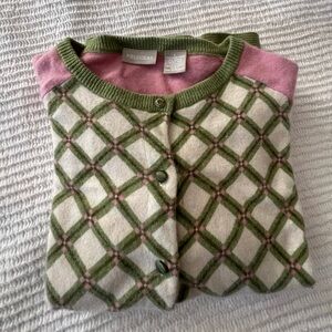 Field gear Lamb wool Diamond  Sweater - Green and Pink Size L